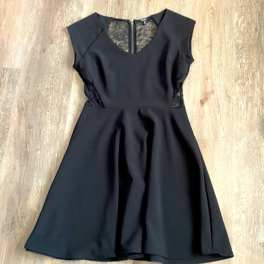 Black Mini Dress with Lace Cut Outs
